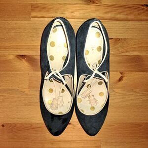 Boden  41.5 EU/US 9 Navy Blue suede Lilli mid-heel ankle tie Mary Jane